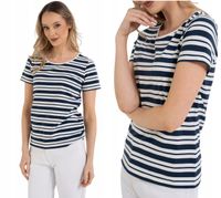 Damska Koszulka T-shirt Bawełniana w Paski Klasyczna GRANATOWA MORAJ 3XL