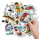 NAKLEJKI NA ZESZYT NALEPKA Z POSTACIAMI RYBY WĘDKARZ RYBAK WZORY 10SZT