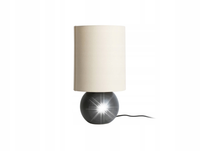 LAMPA STOŁOWA LAMPKA CERAMICZNA KULA CZARNA KLOSZ Z PŁÓTNA BEŻOWY Ø 16 cm