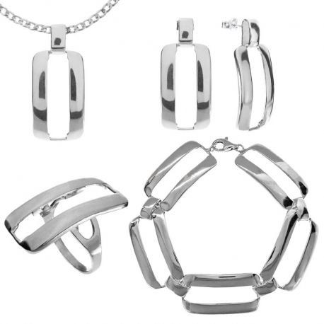 SREBRNY KOMPLET GŁADKIE PROSTOKĄTY SREBRO PRÓBY 925 AŻUROWY zdjęcie 1