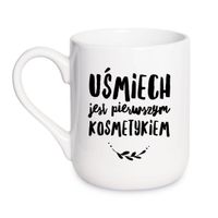 KUBEK „UŚMIECH JEST PIERWSZYM KOSMETYKIEM” Wzór - Elegant Coffee 330 ml