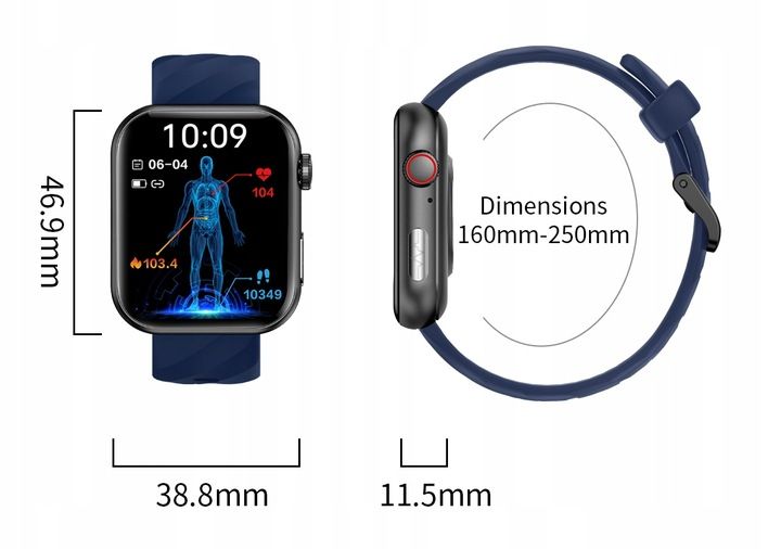 ZEGAREK SMARTWATCH POMIAR CUKRU EKG POLSKIE MENU CIŚNIENIOMIERZ PULS TLEN zdjęcie 10