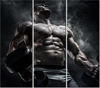 90CM 80 OBRAZ 3 ELEM MĘŻCZYZNA SIŁOWNI STALOWYM KOLORZE ŚCIENNY
