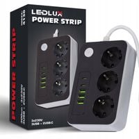 Przedłużacz Listwa zasilająca 3 metry 3 gniazda 5x ładowarka USB USB-C
