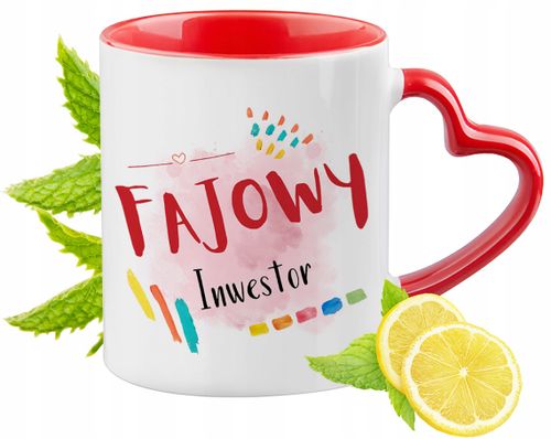 Kubek Dla Inwestora Czerwony Z Uszkiem W Kształcie Serca Na Prezent na Arena.pl