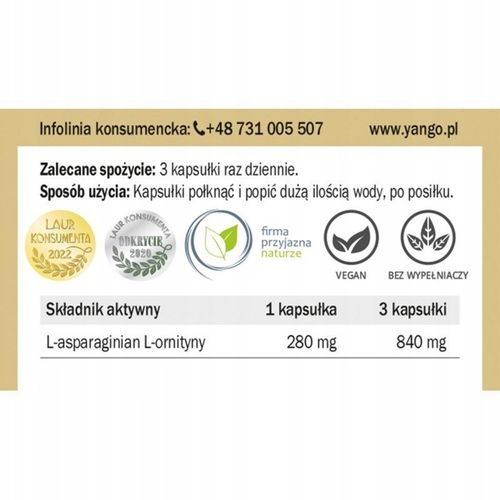 L-asparaginian L-ornityny 90 kapsułek Yango na Arena.pl