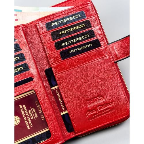 lakierowany, duży portfel-piórnik damski ze skóry naturalnej w czerwonym na Arena.pl