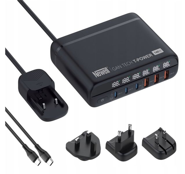 Ładowarka sieciowa z adapterami Newell GaN Tech T-power 140W 3xUSB-C 3xUSB zdjęcie 1