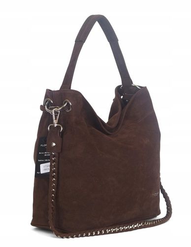 Flora&Co Paris Czekoladowa zamszowa torebka Worek Łańcuszek + Pasek Zamsz na Arena.pl