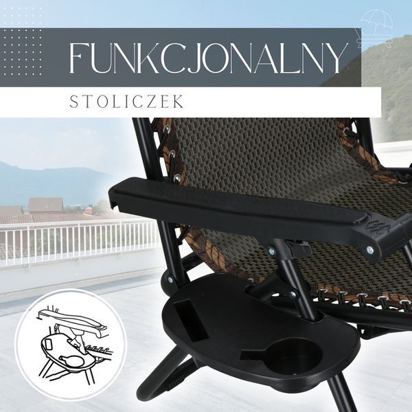 Leżak ogrodowy zero gravity z zagłówkiem brązowy zdjęcie 5