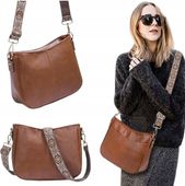 Torebka Damska BRĄZOWA Elegancka Pojemna na Ramię Pasek Brązowy
