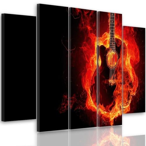 Obraz pięcioczęściowy na płótnie Canvas, pentaptyk typ B, Płonąca gitara 200x100 na Arena.pl