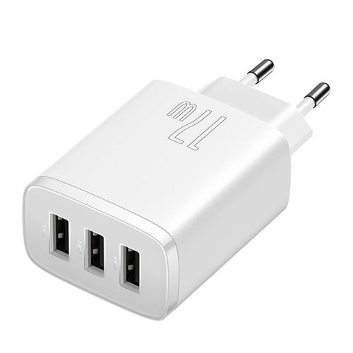ładowarka sieciowa baseus compact quick charger, 3x usb, 17w (biała) na Arena.pl
