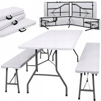 ZESTAW CATERINGOWY BANKIETOWY OGRODOWY TURYSTYCZNY SKŁADANY STÓŁ + ŁAWKI