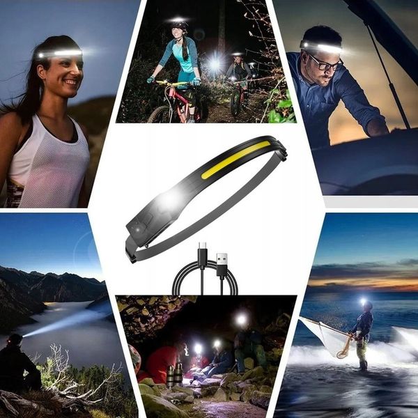 LATARKA CZOŁOWA CZOŁÓWKA LED NA GŁOWĘ LAMPKA AKUMULATOROWA COB CZUJNIK RUCH zdjęcie 16