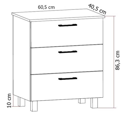 Komoda Nela 60 z 3 szufladami blat 16 biała (W2) na Arena.pl