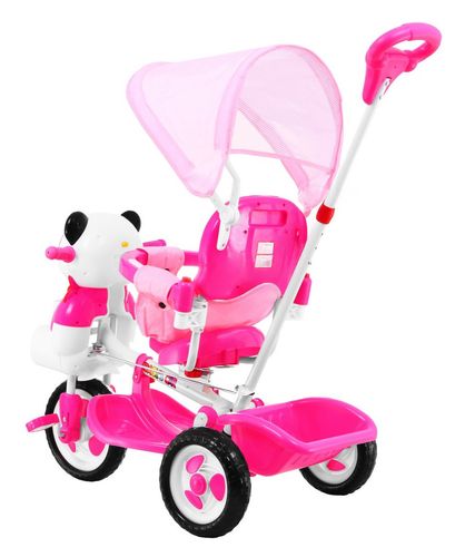 3-Kołowy Rowerek Dla Dzieci Panda Różowy + Dźwięki + Daszek + Barierka + na Arena.pl