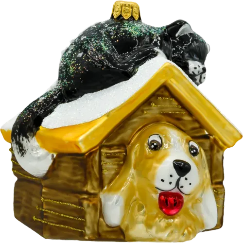 Bombka choinkowa szklana: Pies i kot w budzie: brązowy na Arena.pl