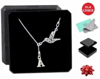 NASZYJNIK łańcuszek SREBRNY DAMSKI z zawieszką KOLIBER + LITERKA *DO WYBORU