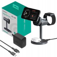 2 x Ładowarka bezprzewodowa MagFusion 3 w 1 Aukey LC-MC311, 15W Qi2 (szara)