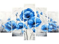 70 100CM OBRAZ 5 ELEM NIEBIESKIE MAKI DRUK PŁÓTNO