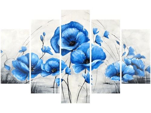 70 100CM OBRAZ 5 ELEM NIEBIESKIE MAKI DRUK PŁÓTNO na Arena.pl