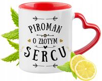 Kubek Czerwony Z Uszkiem W Kształcie Serca Dla Piromana Na Prezent