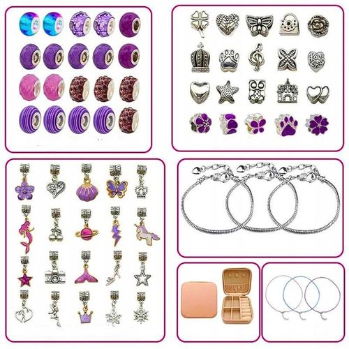 Zestaw Do Biżuterii Fiolet Komplet Koralików 68 Elementów Zestaw Kreatywny na Arena.pl