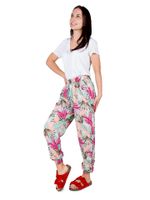 Spodnie damskie letnie długie z gumką liście zielone S-M YOCLUB