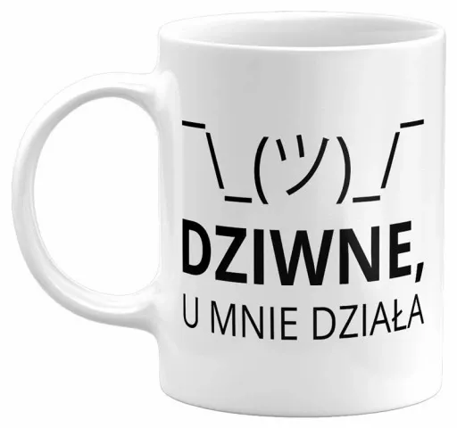 KUBEK DLA PROGRAMISTY DZIWNE, U MNIE DZIAŁA 330ML zdjęcie 1