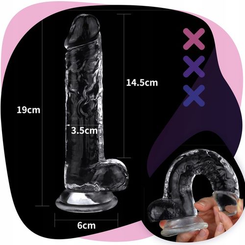 żelowe przezroczyste DILDO Z PRZYSSAWKĄ wodoodporne REALISTYCZNY penis 19cm na Arena.pl