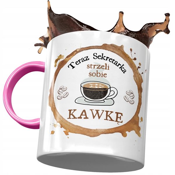 Kubek Różowy Dla Sekretarki Strzeli Sobie Kawkę Z Nadrukiem Ze Zdjęciem zdjęcie 1