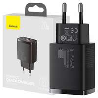 ładowarka sieciowa baseus compact quick charger, usb, usb-c, 20w (czarna)