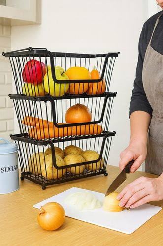 KOSZ NA OWOCE Koszyk na Warzywa Stojak Piętrowy Czarny do Piętrowania na Arena.pl
