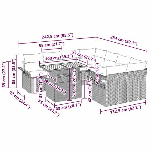Zestaw Sof na Ogród z poduszką 9 pcs Szary na Arena.pl