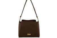Torebka miejska z naturalnego zamszu i skóry - Brązowa