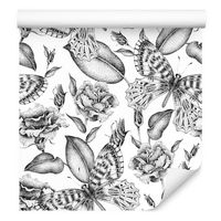 Tapeta czarno-białe róże z motylami do sypialni