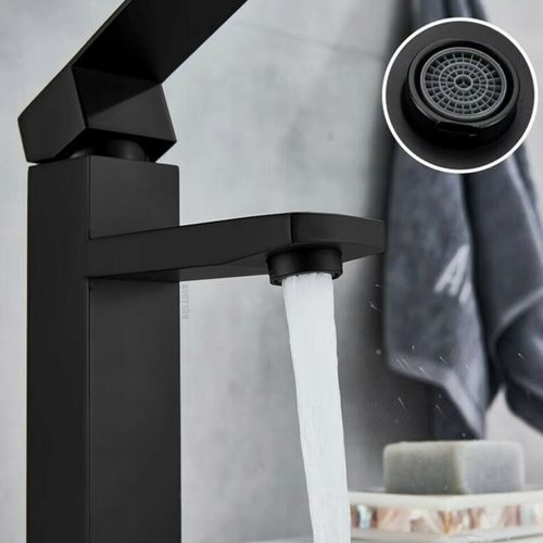 Bateria stojąca umywalkowa kran do umywalki zlewu czarna matowa niska na Arena.pl