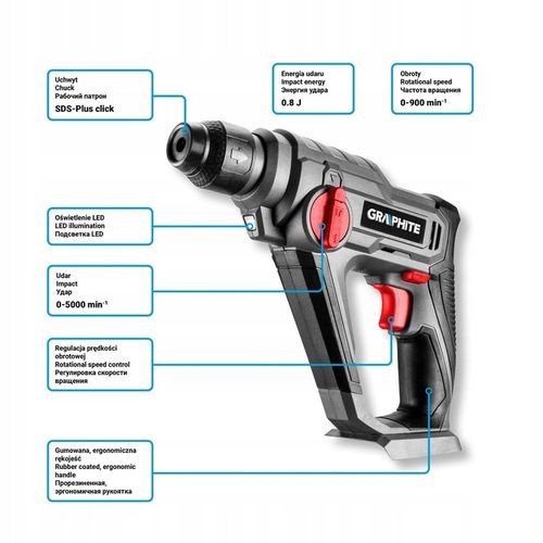 GRAPHITE MŁOTOWIERTARKA 18V Li-Ion SDS-plus bez akumulatora 58G009 na Arena.pl