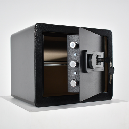 Pancerny Domowy Sejf z Zamkiem Elektronicznym i Kluczem 30x35x30 cm Czarny na Arena.pl