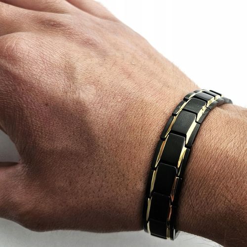 Bransoletka magnetyczna męska zdrowotna CZARNO-ZŁOTA 21cm Prezent Versatile na Arena.pl