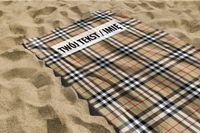 RĘCZNIK Beżowa krata z twoim dowolnym tekstem 150x75cm 008I