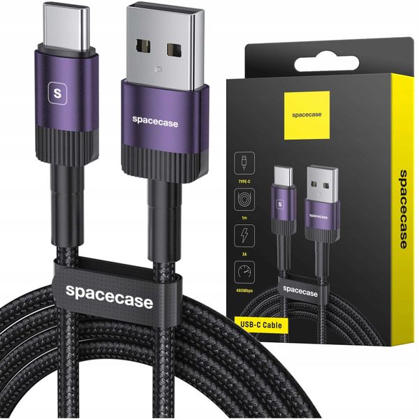 Spacecase Usb-C Cable 1M 3A Purple zdjęcie 1