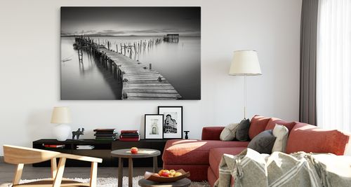 Obraz Na Płótnie Czarno-Biały Pejzaż Jezioro Pomost 40cm x 30cm na Arena.pl