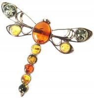 BROSZKA SREBRNA Z BURSZTYNEM *WAŻKA* NA PREZENT!