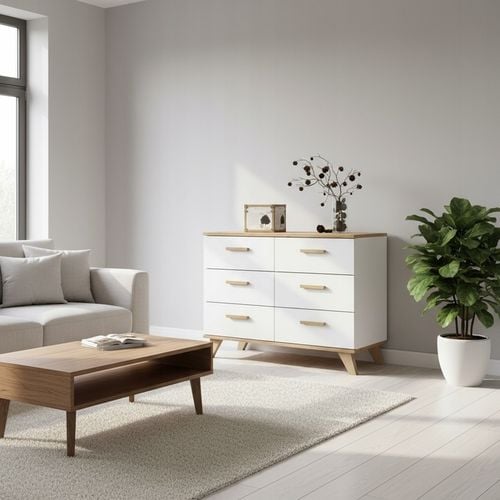 Komoda Szafka RTV 100cm Biały MAT DĄB Wotan Szuflady 2 Drzwi Salon na Arena.pl