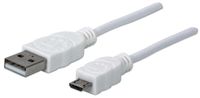 KABEL USB A-MicroB M/M 0,3M USB2.0 Hi-Speed Manhattan biały 326537