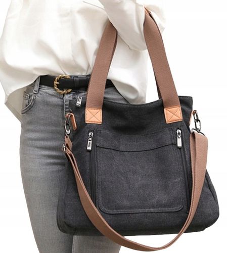 TORBA TOREBKA DAMSKA NA RAMIĘ POJEMNA MOCNA CZARNA MIEJSKA LISTONOSZKA na Arena.pl