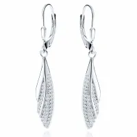 WISZĄCE RODOWANE SREBRNE KOLCZYKI AŻUROWE SOPLE ŁEZKI KROPLE BIAŁE CYRKONIE