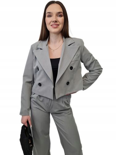 Nowoczesny GARNITUR DAMSKI Szary, Krótka Marynarka i Szerokie Spodnie, r.M na Arena.pl